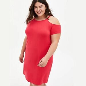 2/$30 Torrid Super Soft Bright Berry Cold Shoulder T-Shirt Mini Dress 1X #5455